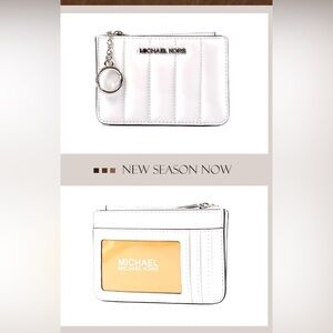 Michael Kors NWT White Card Holder with Zip and key chains n